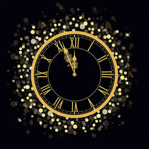 Golden New Year Clock — Stock Vector