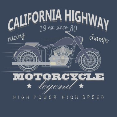 Tipografi, Kaliforniya otoyol yarış motosiklet. T-shirt tasarım