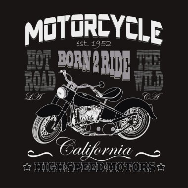 Tipografi, California motorlar yarış motosiklet. Bisikletçileri giymek. ve