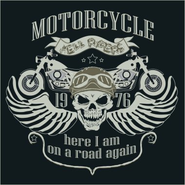 Motosiklet tasarım şablonu Logo. Kafatası binici