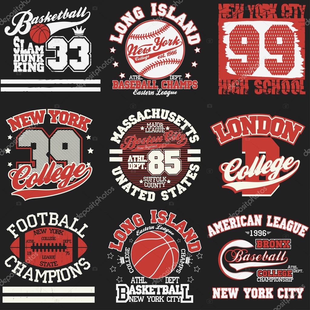 Sport Typography Graphics logo set, T-shirt Printing Design. Athletic original wear, Vintage Print for sportswear apparel
