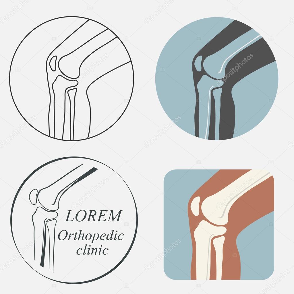 Human knee joint icon set, logo for orthopedic clinic