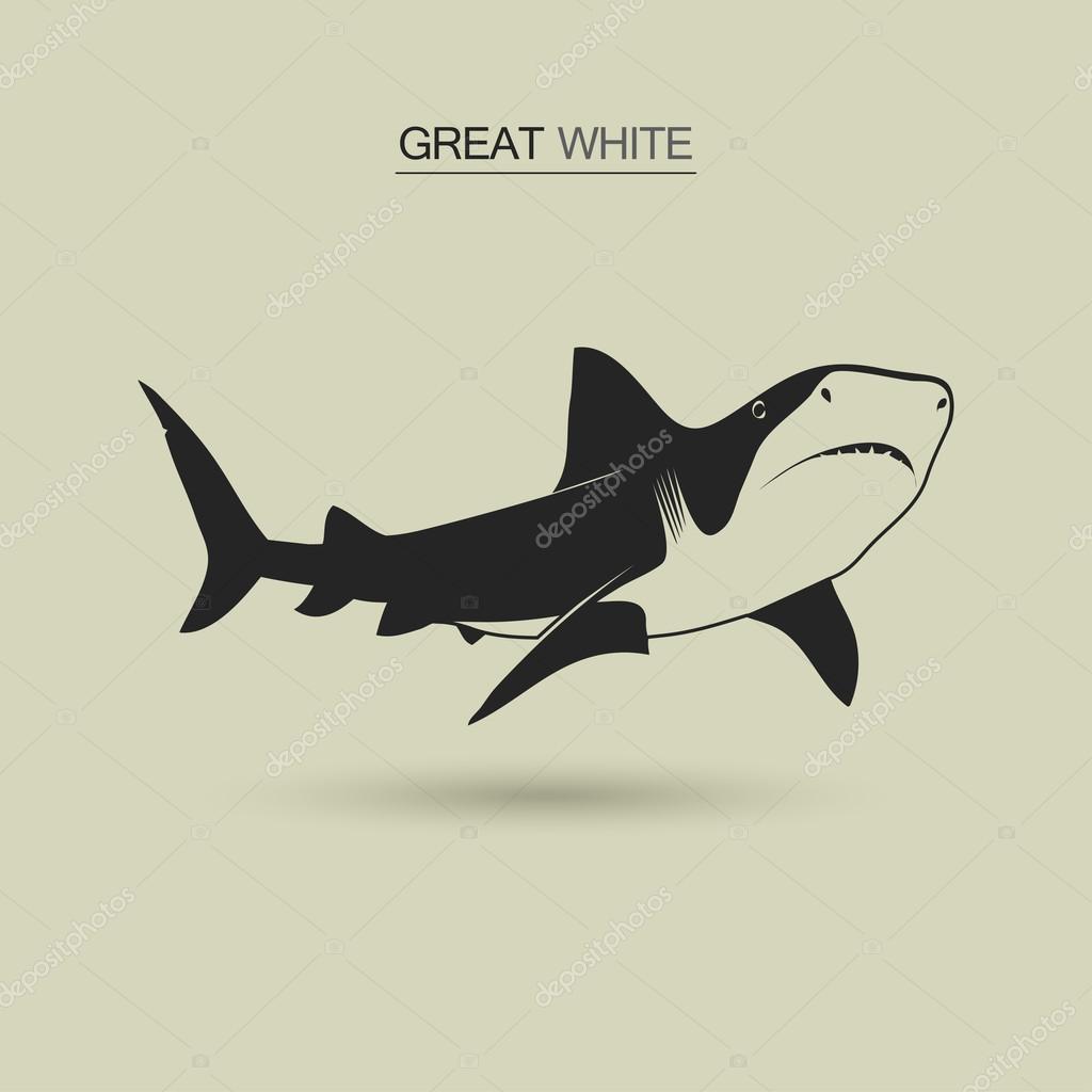 Great white shark emblem, black silhouette. Vector illustration