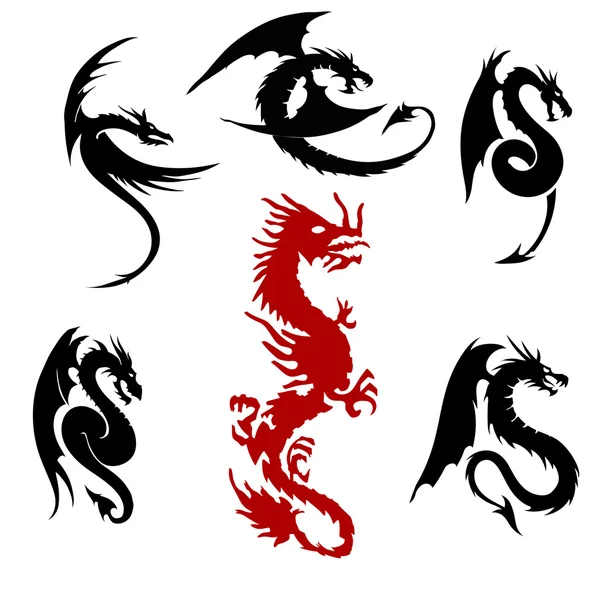 Conjunto de siluetas Dragon — Vector de stock