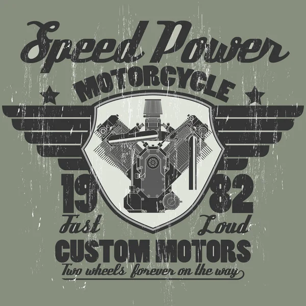 Motor de la motocicleta, diseño gráfico emblema del equipo de pilotos — Vector de stock