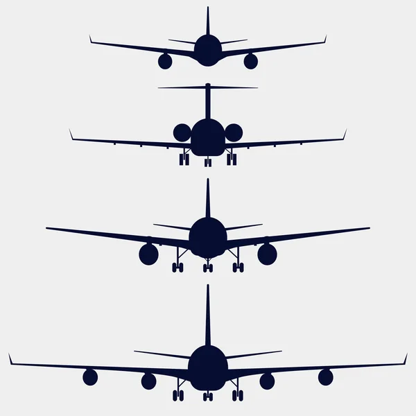 Airplanes silhouette front view — Stock Vector