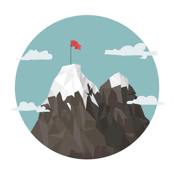 Red flag on a Mountain peak, success — Stock Vector