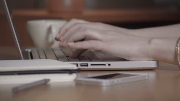 Close-up de uma mulher mãos ocupadas digitando em um laptop . — Vídeo de Stock