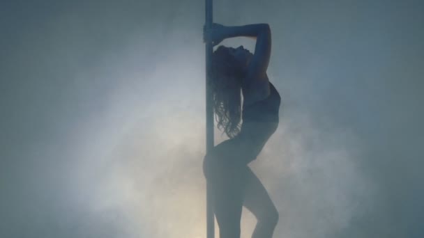 Jovem slim sexy loira pole dance mulher exercitando no estúdio . — Vídeo de Stock
