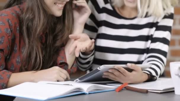 Deux belles jeunes filles étudiant dans un loft moderne . — Video