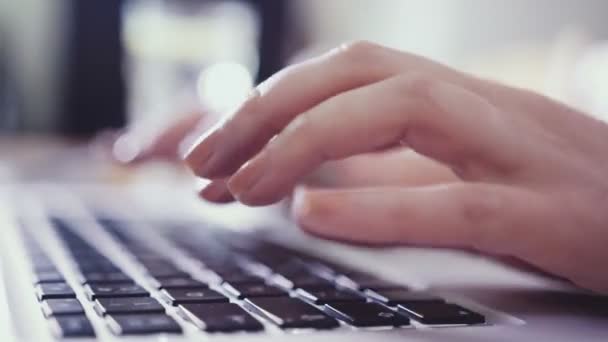 Closeup of business woman hand typing on laptop keyboard — Stock Video