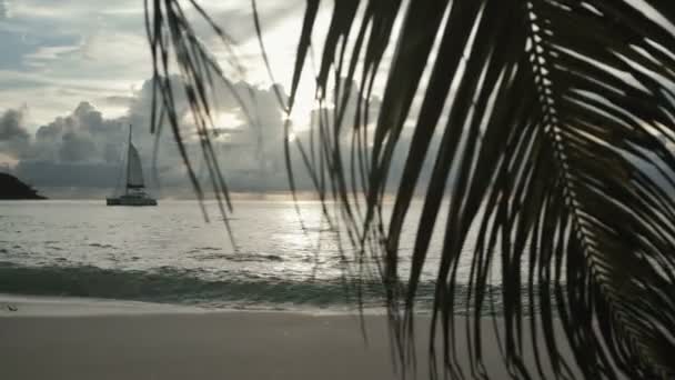 Günbatımı zamanı Anse Lazio Beach, Praslin, Seyşel Adaları. — Stok video