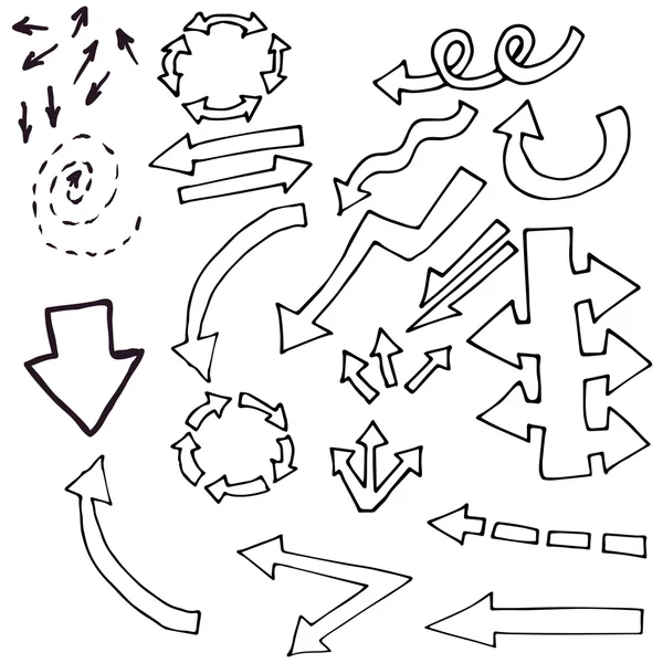 Doodle sada ručně malované šipky - vektorové ilustrace — Stockový vektor