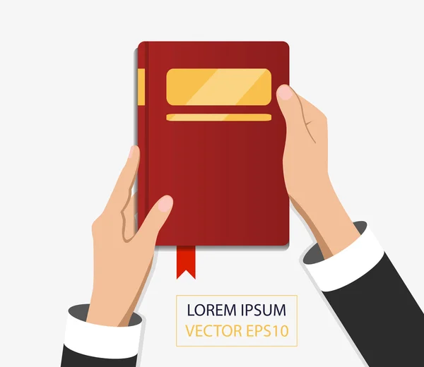 Manos sosteniendo un libro cerrado - ilustración vectorial — Vector de stock