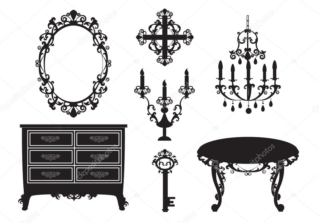 collection of furniture in the Baroque style - vector illustration