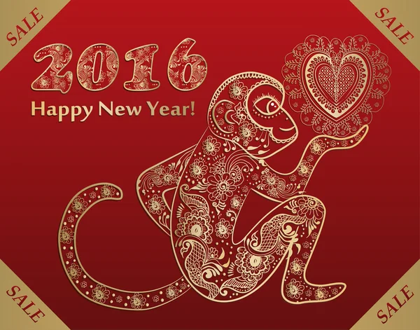 Venda de ano novo chinês Macaco dourado em vermelho — Vetor de Stock