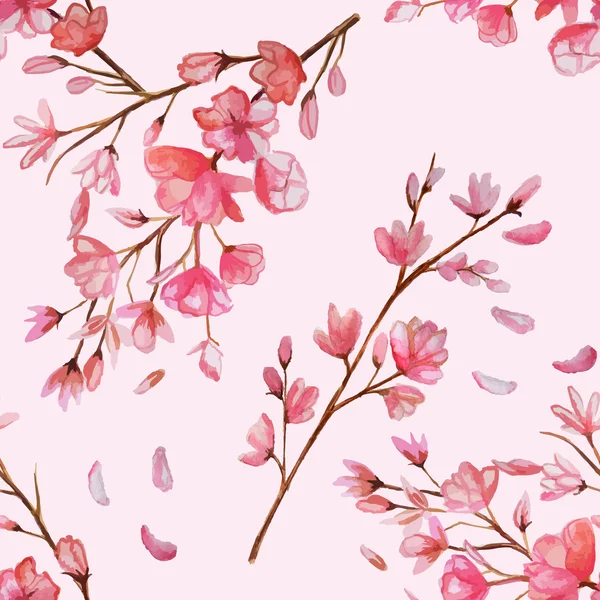 Acquerello ciliegio fioritura rosa modello senza soluzione di continuità — Vettoriale Stock