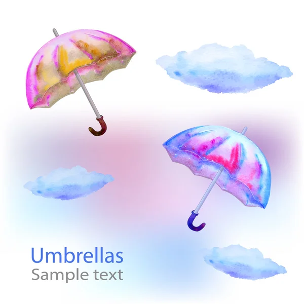 Guarda-chuvas coloridos aquarela — Vetor de Stock