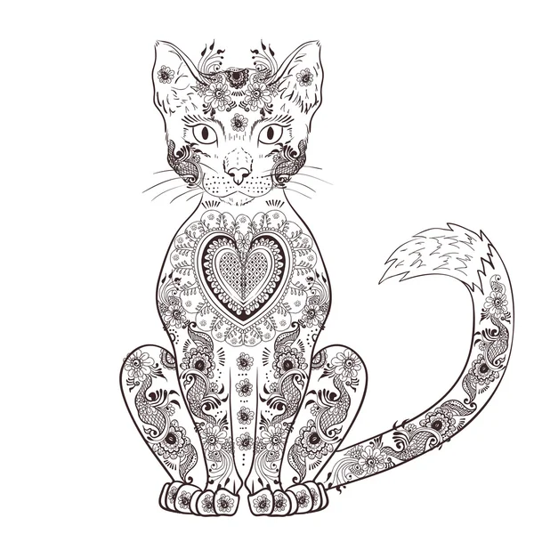 Gato zentangle, garabato gato, mehendi — Archivo Imágenes Vectoriales