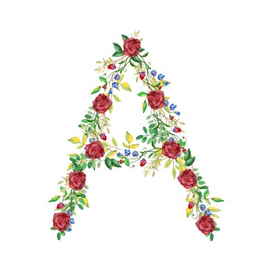 Suluboya çiçek Monogram mektup