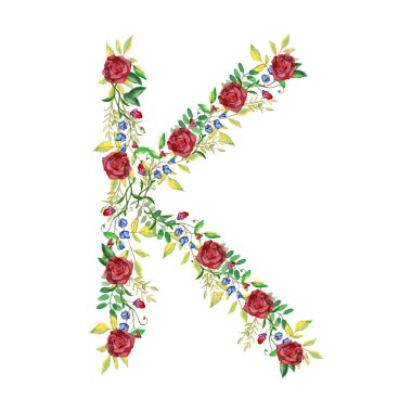 Suluboya çiçek Monogram mektup