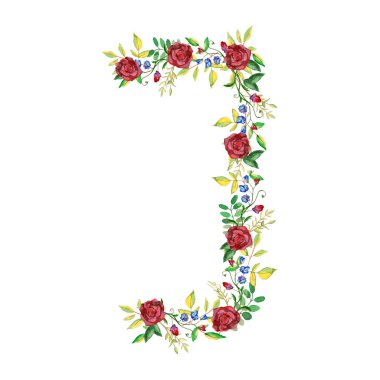 Suluboya çiçek Monogram mektup