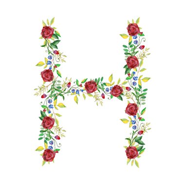 Suluboya çiçek Monogram mektup