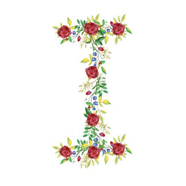 Suluboya çiçek Monogram mektup