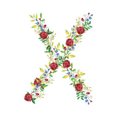 Suluboya çiçek Monogram mektup