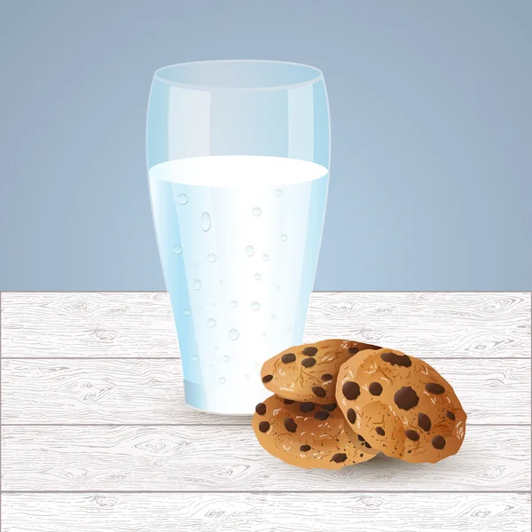 Milch und Kekse Illustration, Schokoladenchips — Stockvektor