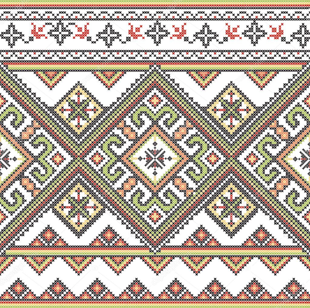 Embroidered handmade cross-stitch ethnic Ukraine pattern
