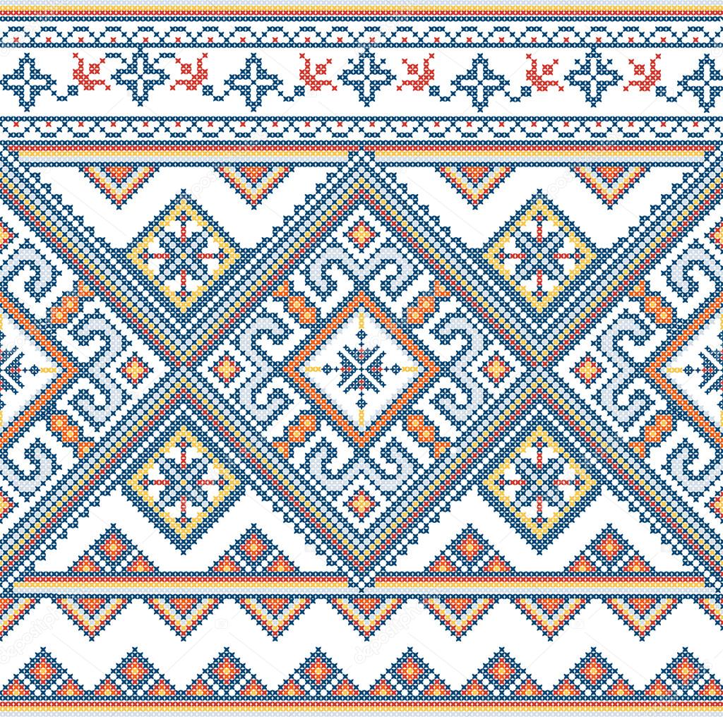 Embroidered handmade cross-stitch ethnic Ukraine pattern