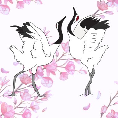 Dans, Kur - iki Japon Vinçler illüstrasyon, seamless modeli