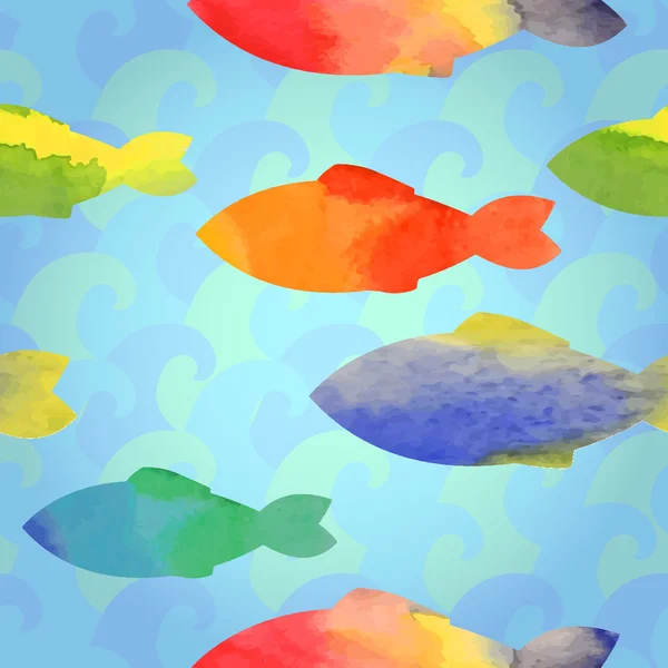 Peces acuarela - ilustración. Patrón de peces alicatado sin costura . — Vector de stock