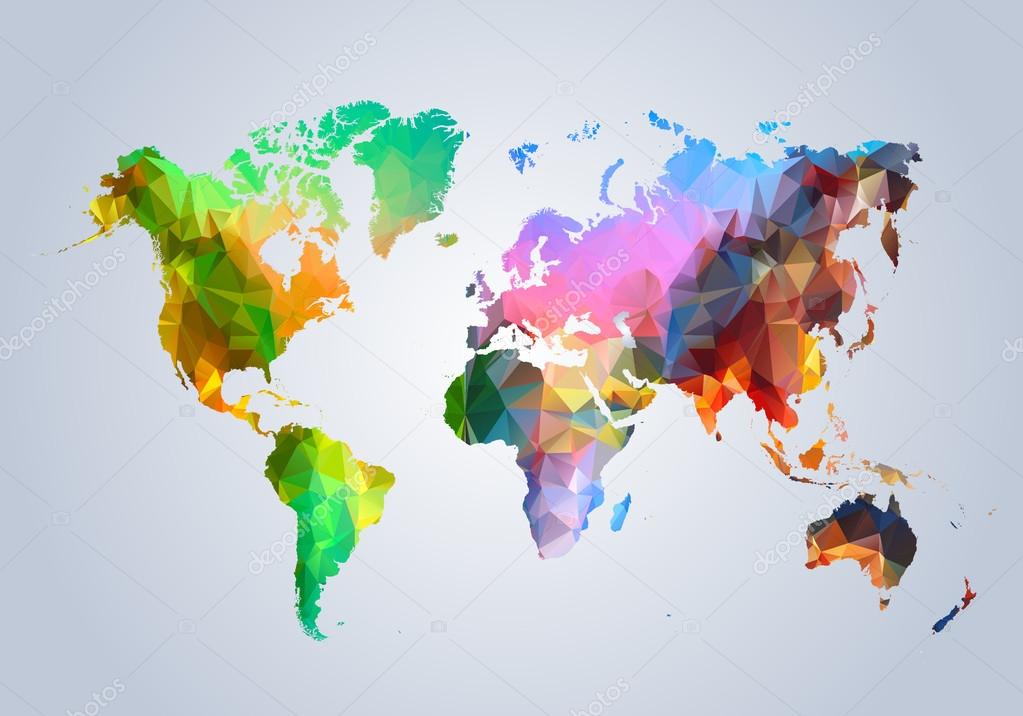 map, world, country, triangular background - vector illustration