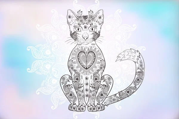 Kot zentangle, doodle kot, mehendi — Wektor stockowy