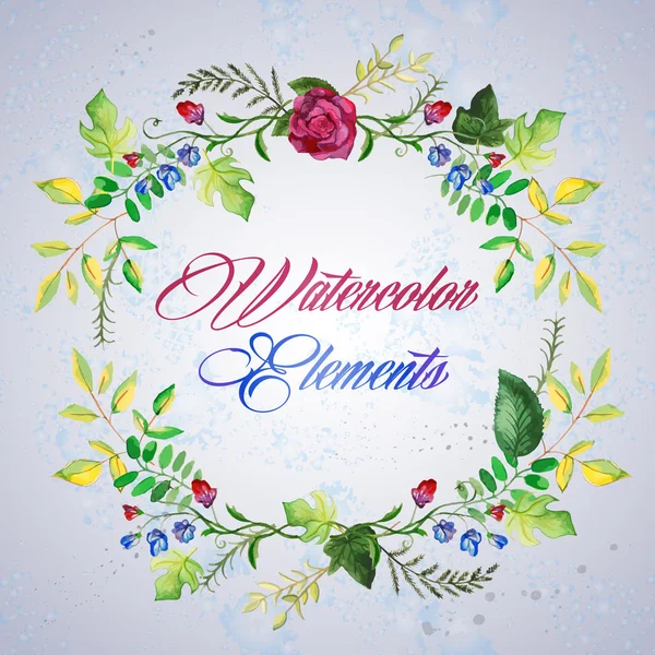 Aquarela conjunto de elementos florais - ilustração vetorial —  Vetores de Stock