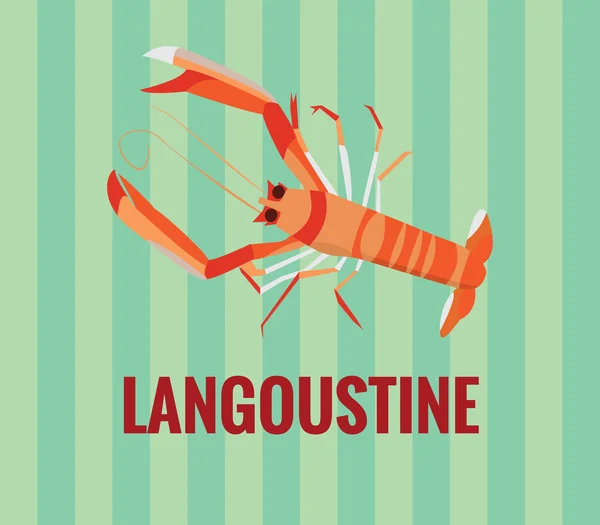 Langoustine-녹색 배경 그리기. — 스톡 벡터