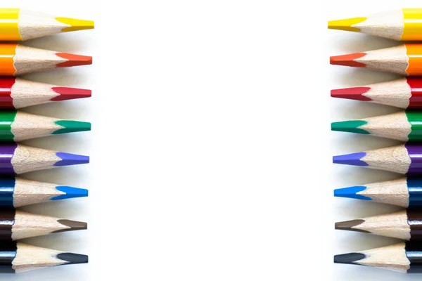Цветные Карандаши Белом Изолированном Фоне Школьные Принадлежности — стоковое фото