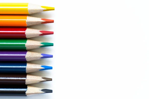 Crayons Couleur Sur Fond Blanc Isolé Fournitures Scolaires — Photo