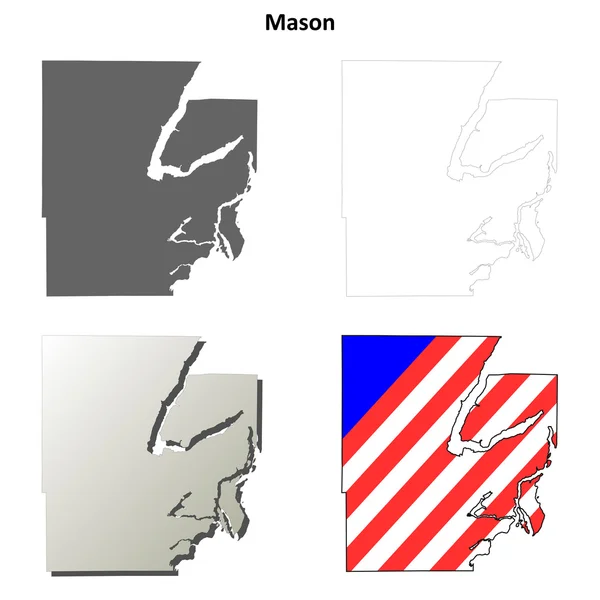 Set di mappe della contea di Mason, Washington — Vettoriale Stock