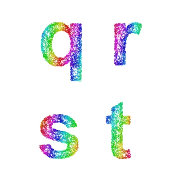 Rainbow skica sada písma - malá písmena q, r, s, t — Stockový vektor