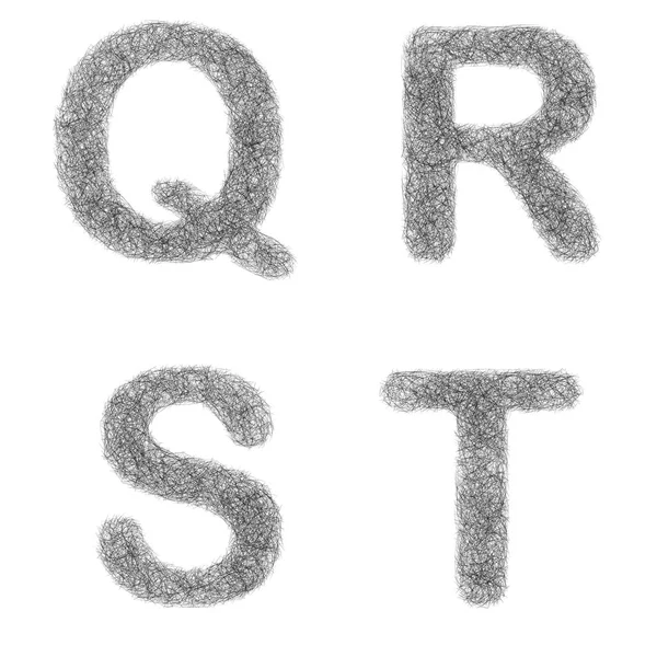 Juego de fuentes de boceto peludo - letras Q, R, S, T — Vector de stock