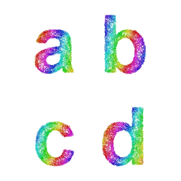 Set di caratteri Rainbow sketch - lettere minuscole a, b, c, d — Vettoriale Stock