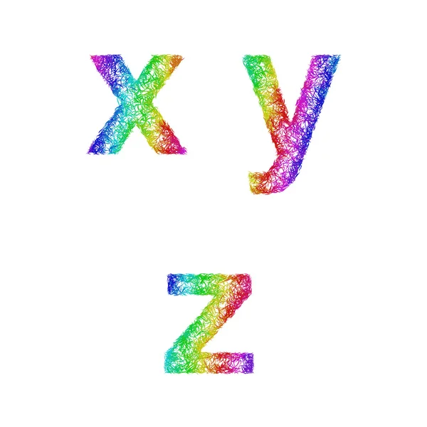 Rainbow sketch font set - lowercase letters x, y, z — Stock Vector