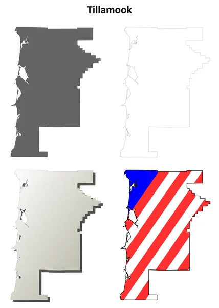 Condado de Tillamook, Oregón esquema mapa conjunto — Archivo Imágenes Vectoriales