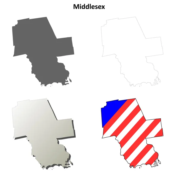 米德塞科斯县，康涅狄格州大纲设置的地图 — 图库矢量图片