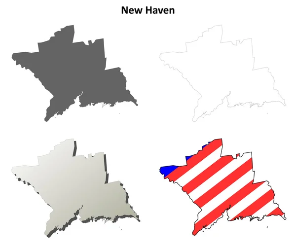 Conjunto de mapas de contorno del Condado de New Haven, Connecticut — Archivo Imágenes Vectoriales