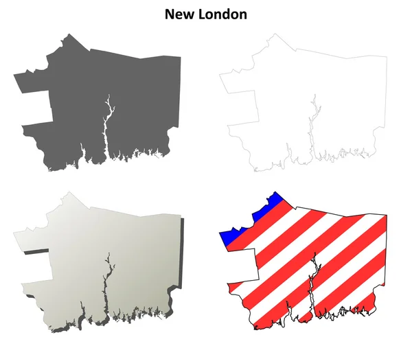 Hrabstwo New London w stanie Connecticut kontur mapa zestaw — Wektor stockowy