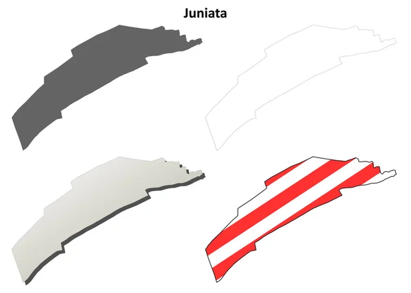 Condado de Juniata, Pensilvania esquema mapa conjunto — Vector de stock